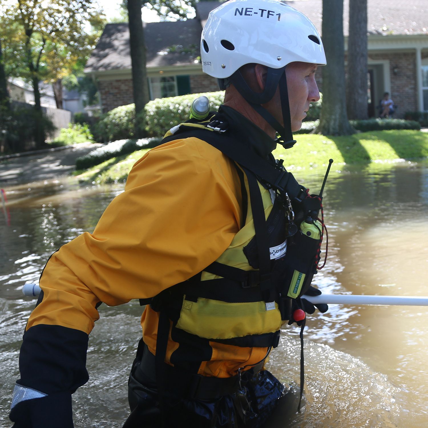 First responder working in a flood