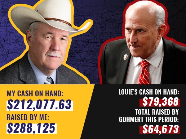 Hank's cash on hand: $212,077.63, Louie's $79,368. Hank raised $288,125 this quarter while Louie raised $64,673.