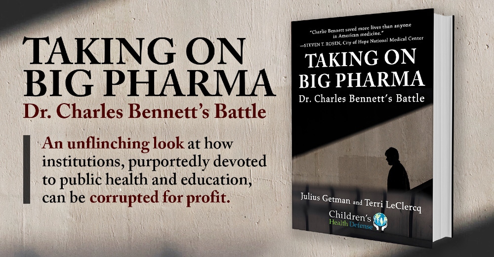 cover of Taking on Big Pharma plus promo text
