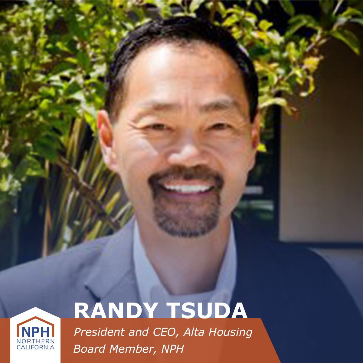 Randy Tsuda headshot with employment details at the base of the graphic