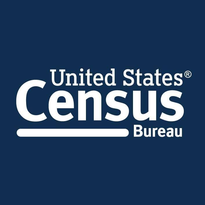 White lettering on a blue background that reads United States Census Bureau