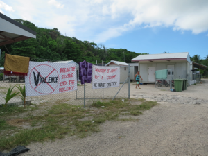 Protests at a refugee compound in Nauru.