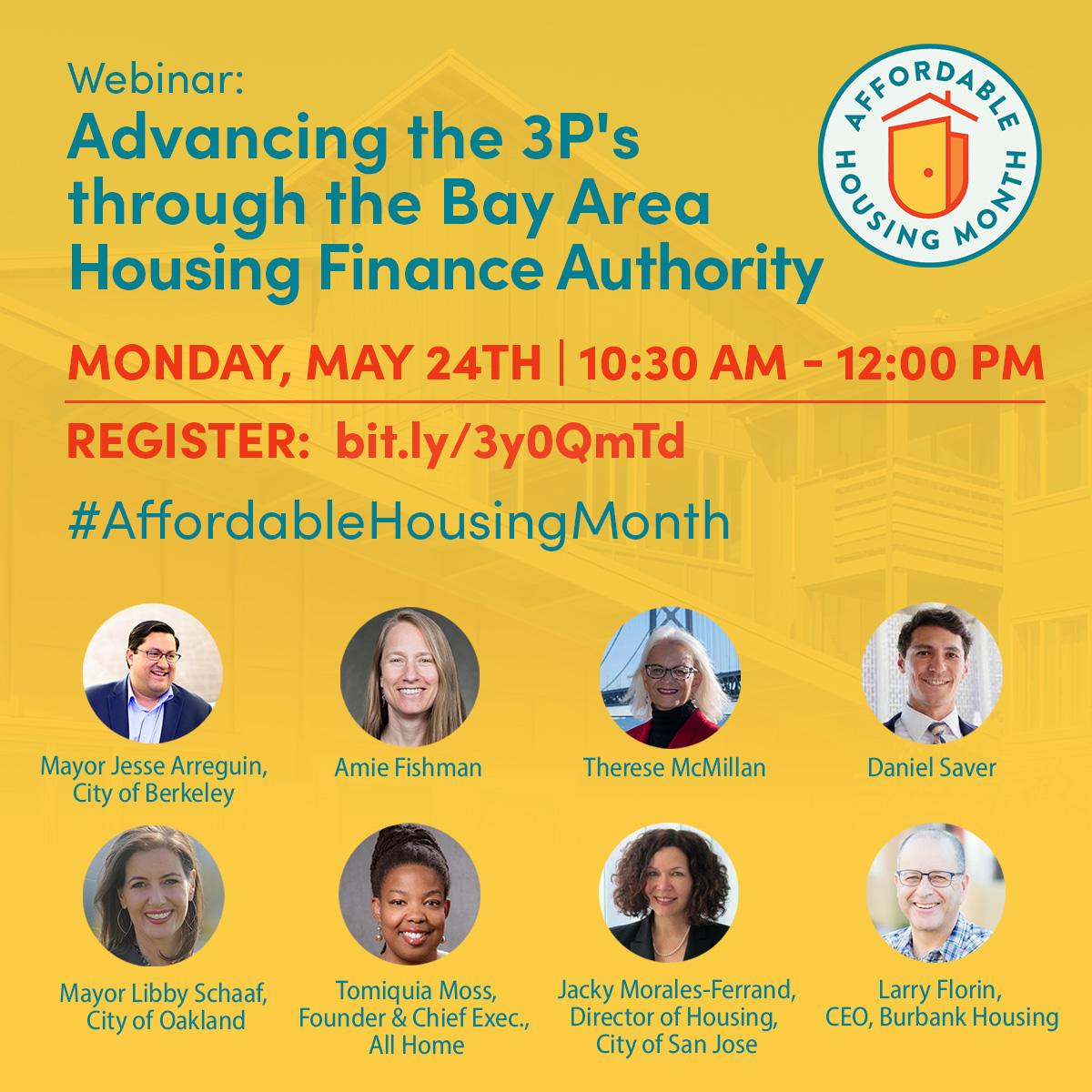 Flyer for BAHFA webinar featuring panelists headshots