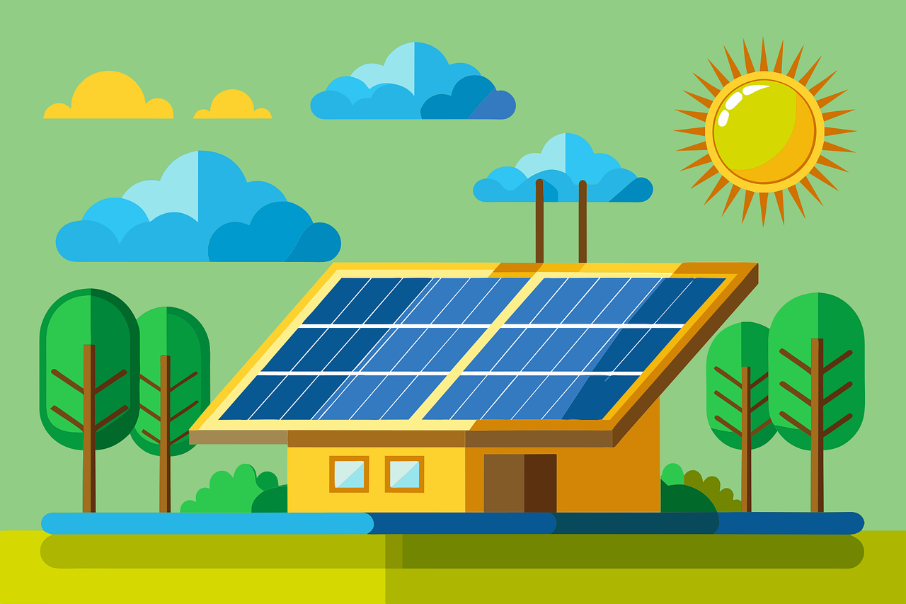 Illustration of house with solar panel