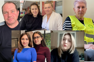 A collage of Ukrainians in Poland.