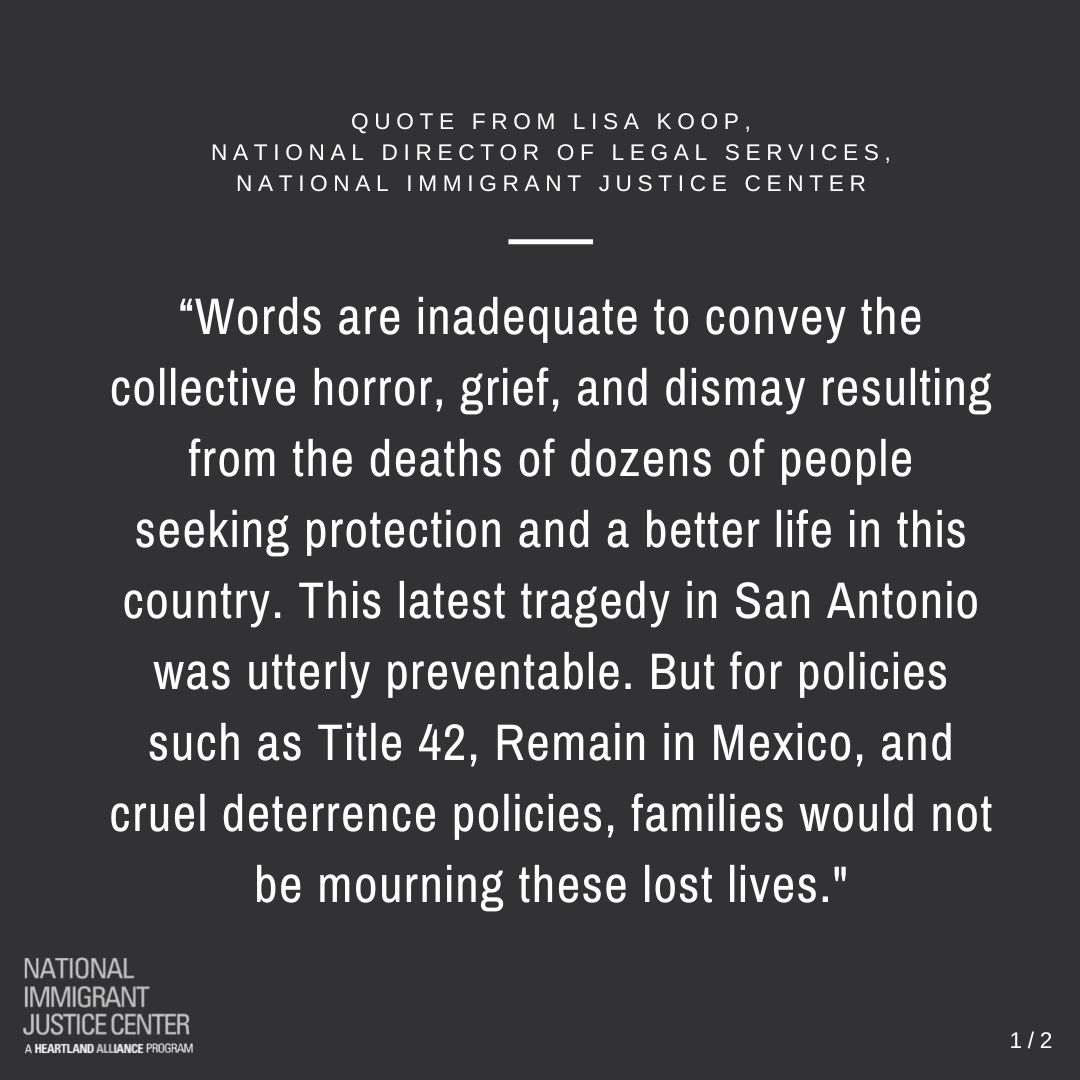 Quote from Lisa Koop, National Director of Legal Services, National Immigrant Justice Center: 