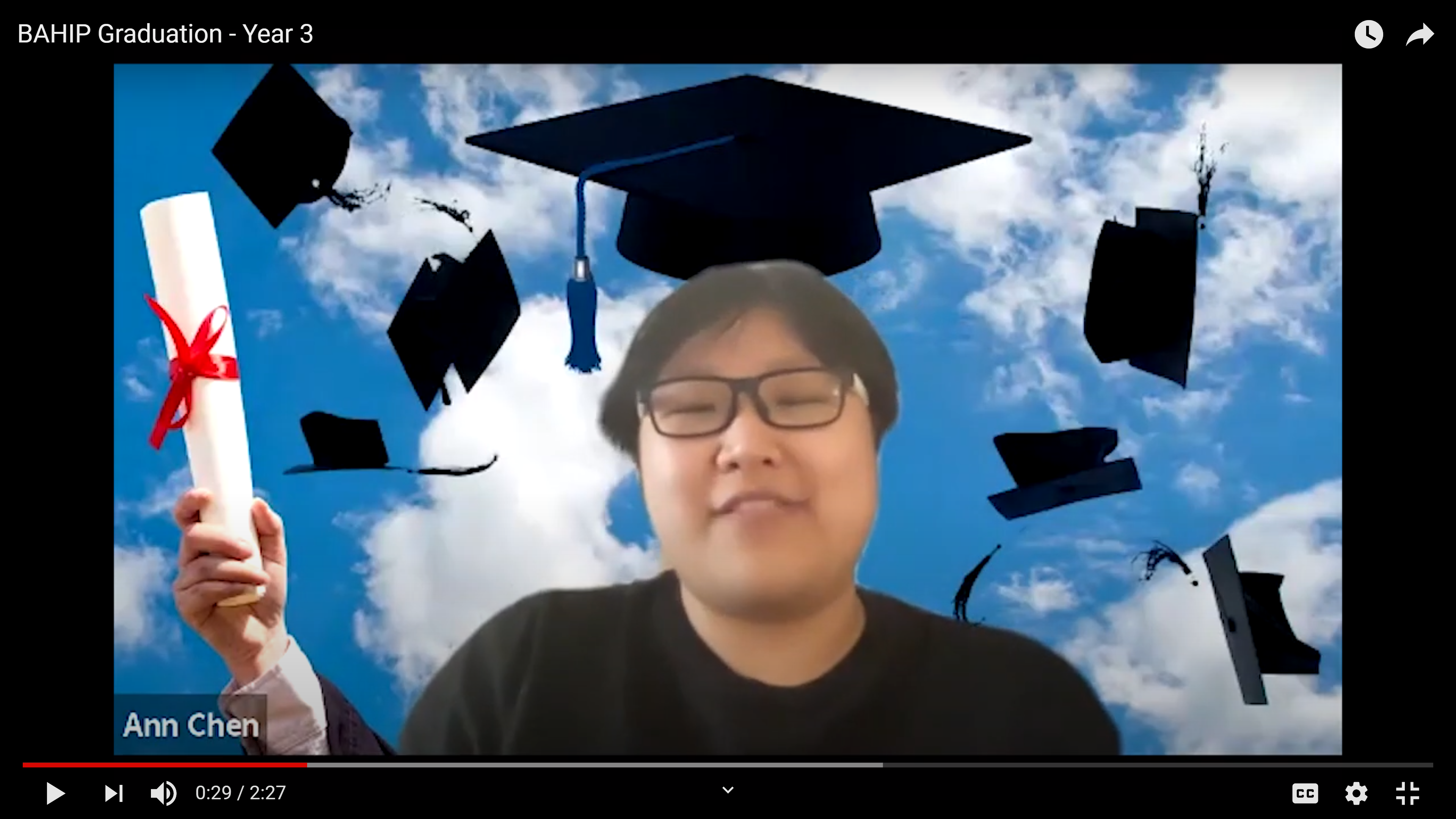 Screenshot of year 3 BAHIP graduation