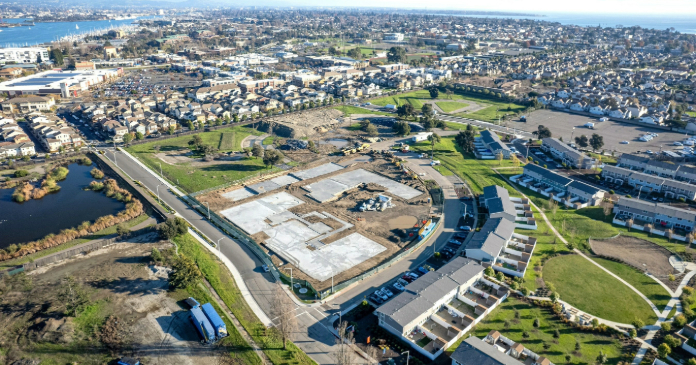 Aerial view of potential land used for housing in Alameda