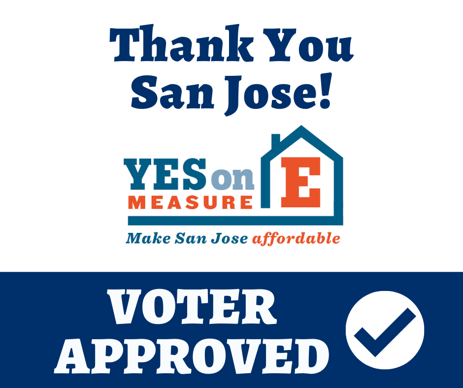 Graphic announcing Measure E victory.