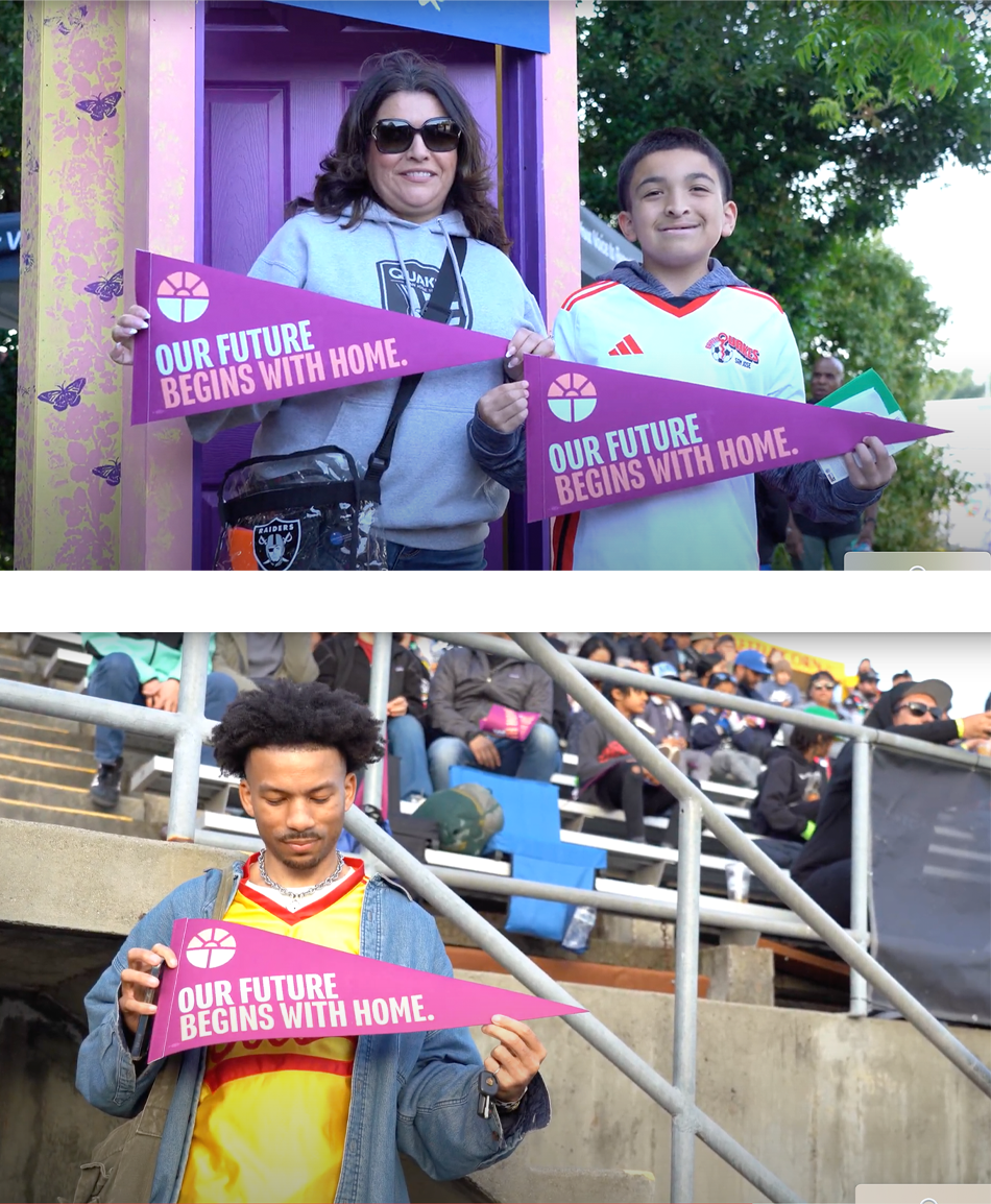 Images of supporters holding pennant signs