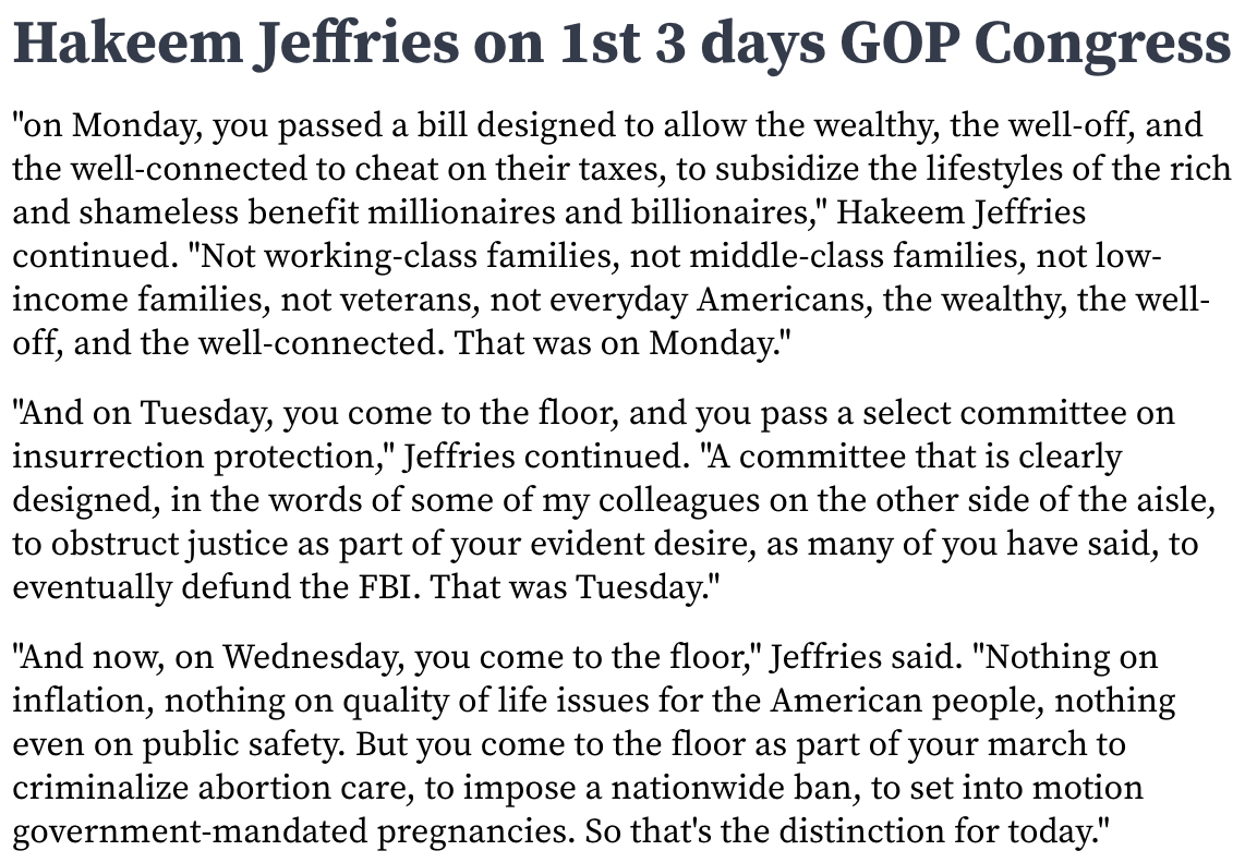 Hakeem Jeffries on 1st 3 days of the GOP Congress
