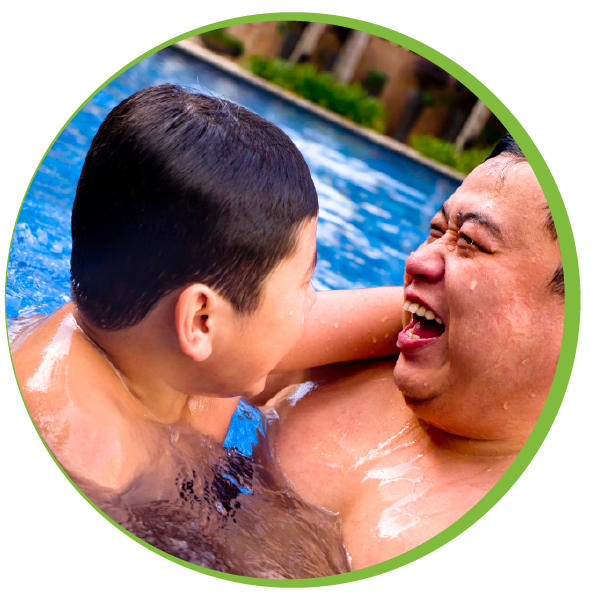 Father and son swimming