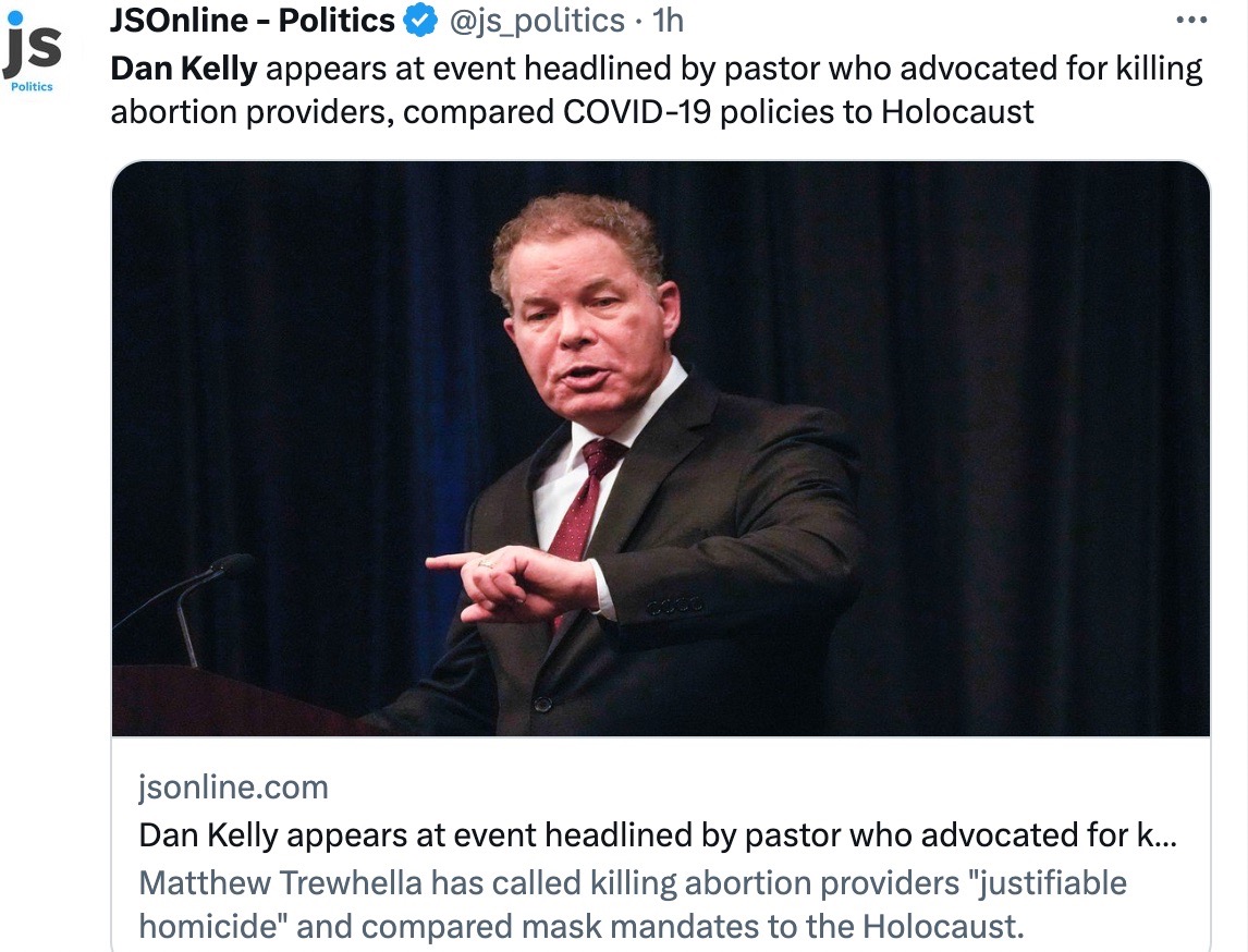 Dan Kelly has appeared with a pastor who advocates killing abortion providers.