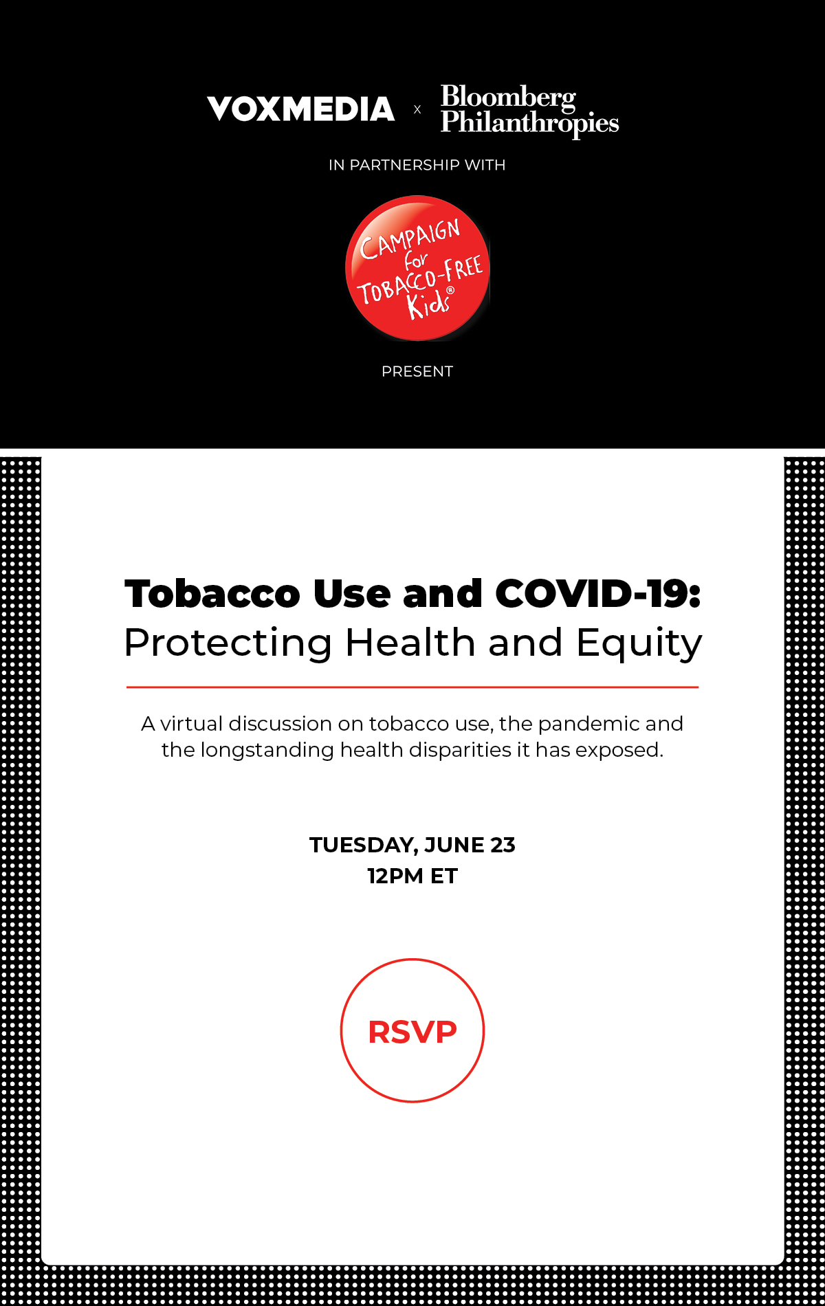 Tobacco Use and COVID-19: Protecting Health and Equity —Tuesday, June 23, 12pm EST