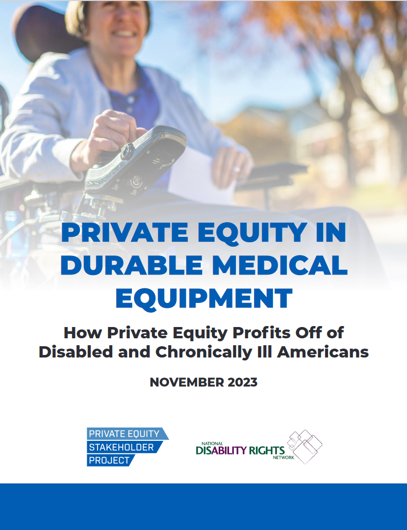 Cover of private equity report. Image depicts a woman using a power wheelchair.