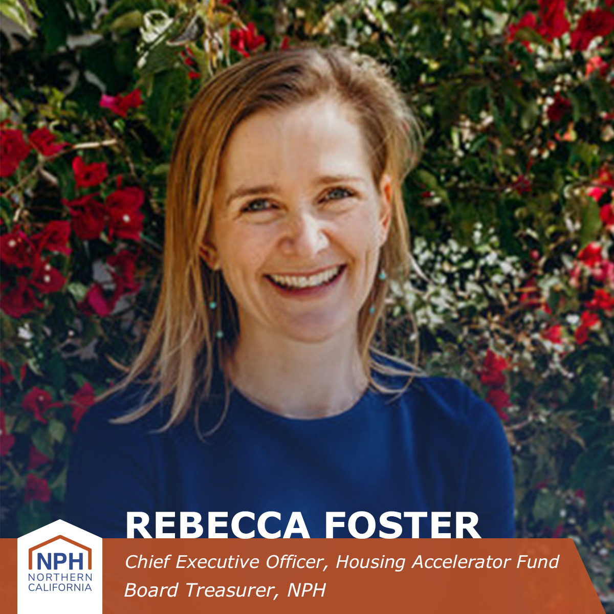 Rebecca Foster headshot with title and name in text at the bottom of the image