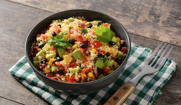 Southwest veggie salad with avocado, black beans and quinoa