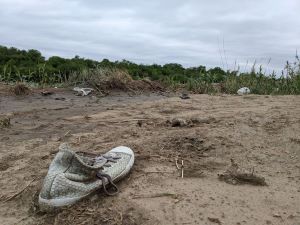 Migrant possessions at an irregular crossing point between Piedras Negras, Coahuila, and Eagle Pass, Texas.