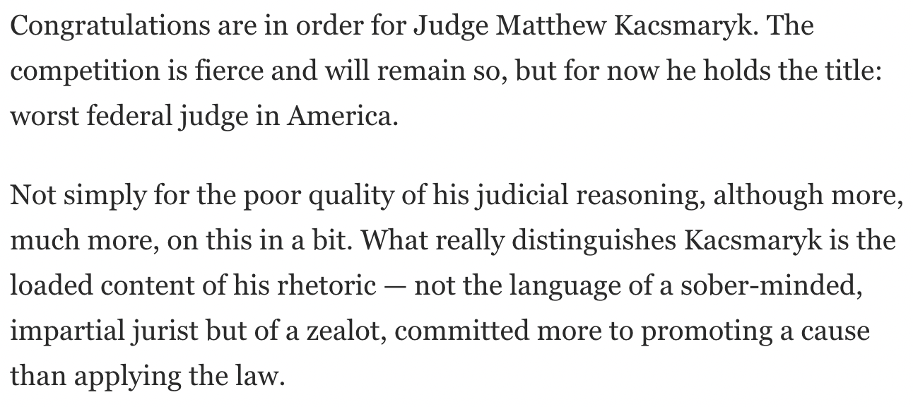 Ruth Marcus at the Washington Post, on the Kacsmaryk mifepristone ruling.