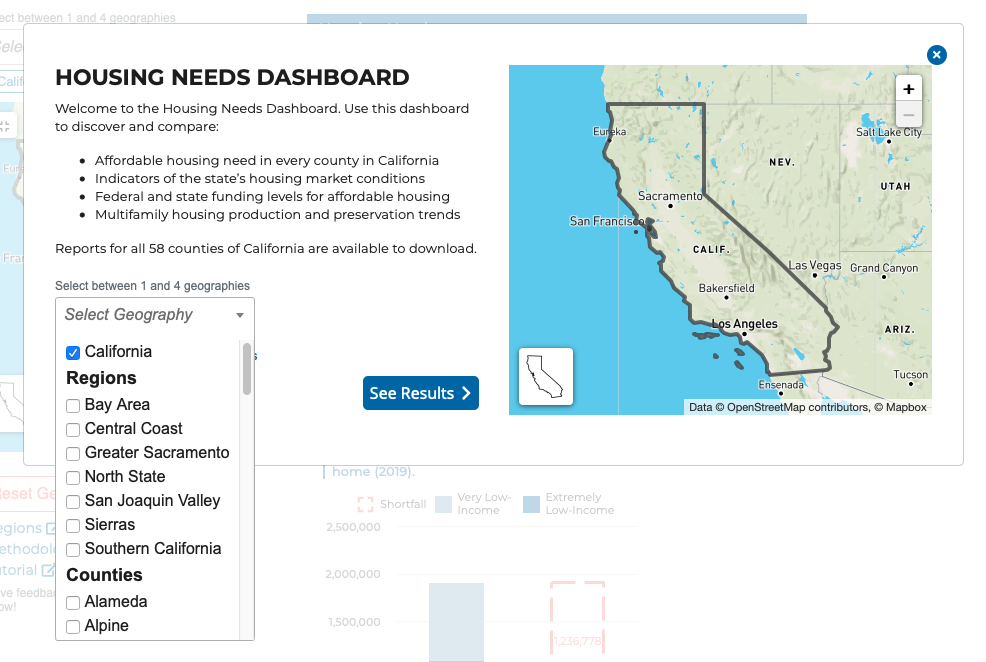 Screen grab of Housing Needs Dashboard