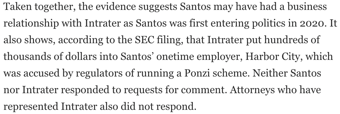Washington Post reporting on Santos and Intrater.