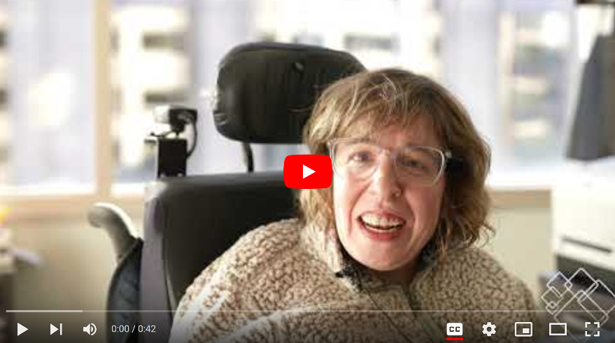 Still shot of a video featuring NDRN attorney Amy Scherere. She is a middle aged white woman using a wheelchair.