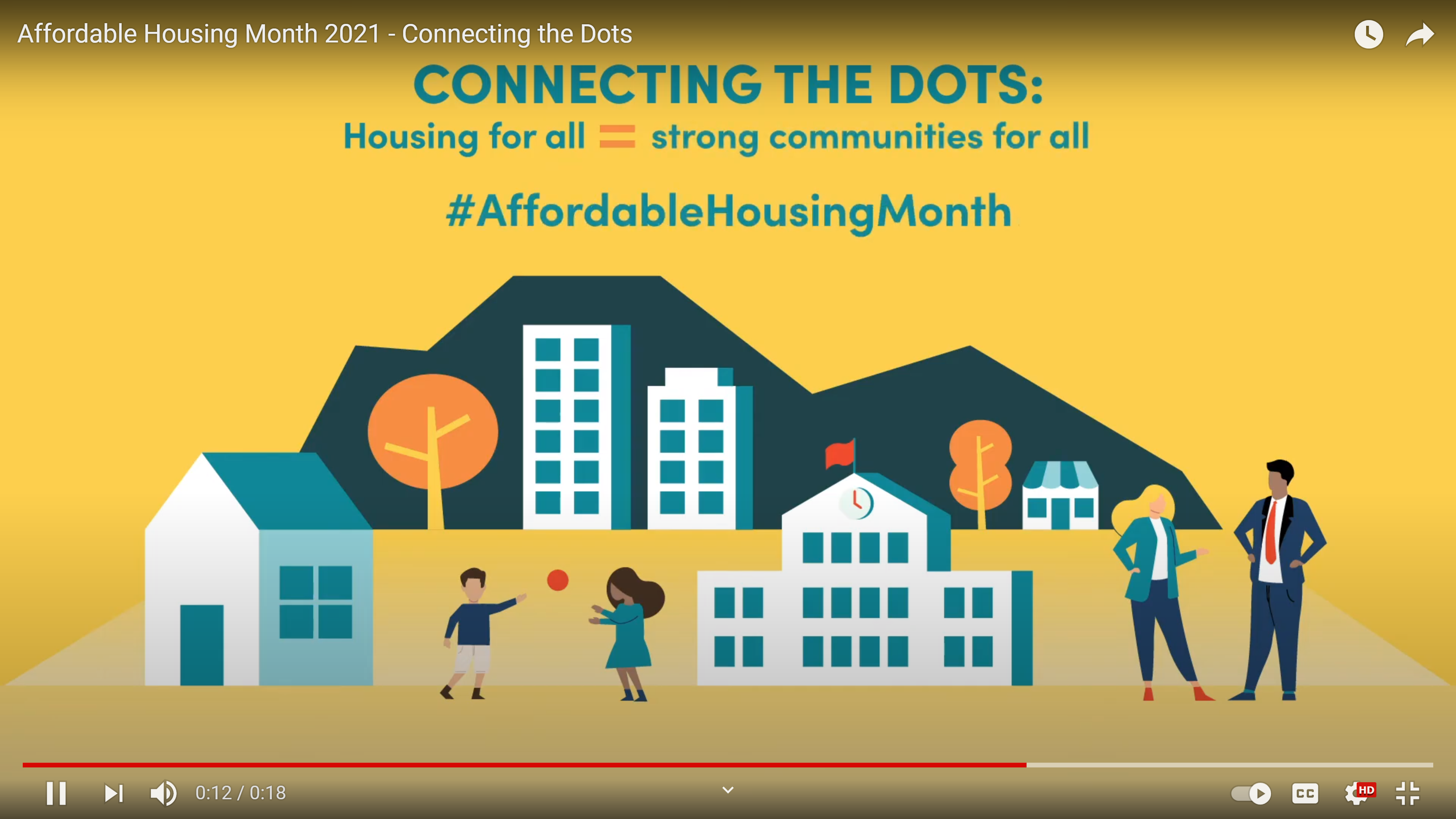 Screen grab of Affordable Housing Month video showing animated scene