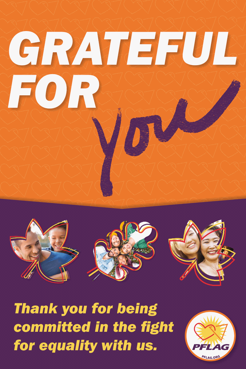 An image that is split across the middle. On the top orange half reads Grateful For You (