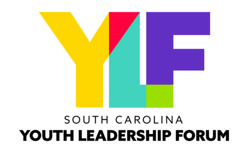 The logo for the South Carolina Youth Leadership Forum (YLF). The logo prominently displays the acronym ‘YLF’ in bold, uppercase letters with a colorful, geometric design. The letters are filled with bright shades of yellow, light red, teal, neon green, and purple, creating a modern and dynamic visual identity. Below the acronym, the full name ‘South Carolina Youth Leadership Forum’ is written in black uppercase letters. ‘South Carolina’ is written in thinner letters, while ‘Youth Leadership Forum’ is in bold.