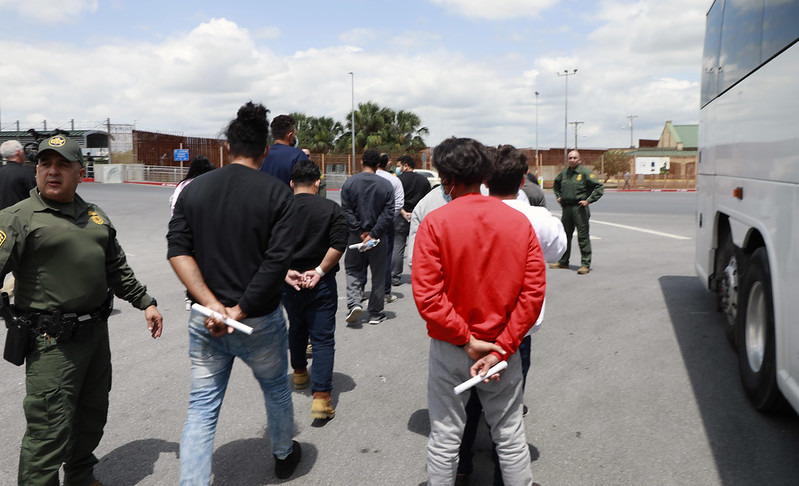 Migrants in Texas being prepared for repatriation.