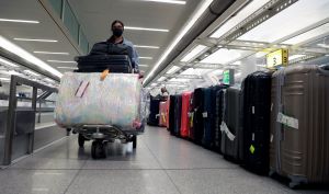 A traveler at John F. Kennedy International Airport in New York City.