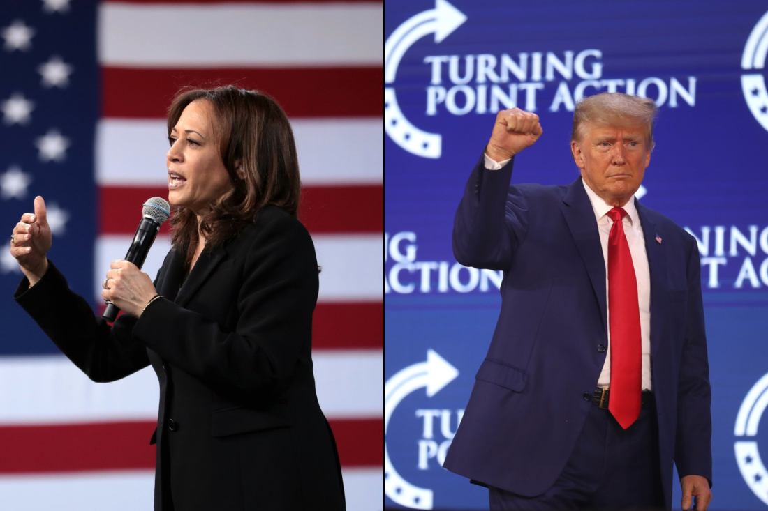 Kamala Harris and Donald Trump speak to supporters