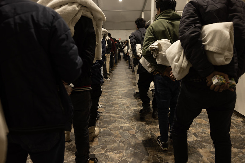 Unauthorized immigrants in the process of being deported from the United States.