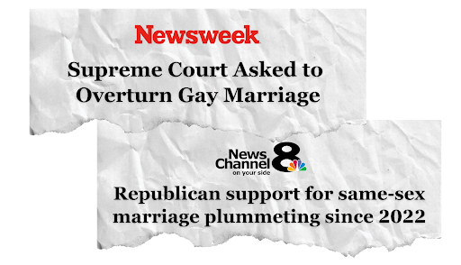 Headlines covering Republican opposition to marriage equality