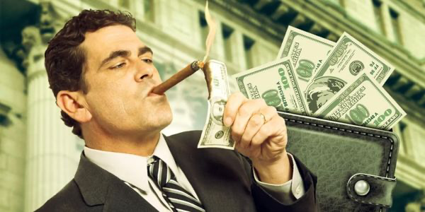 Man lighting a cigar with money on fire