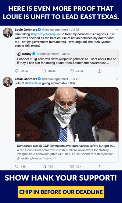 Here is even more proof that Louie is unfit to lead Texa: Gif of different tweets from @replouiegohmert