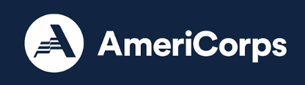 AmeriCops Logo. Dark blue background with white text that says AmeriCorps.