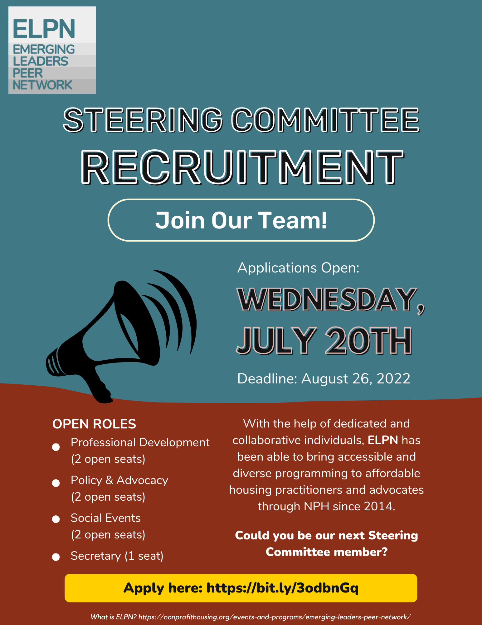 ELPN steering committee flyer with info on how to apply