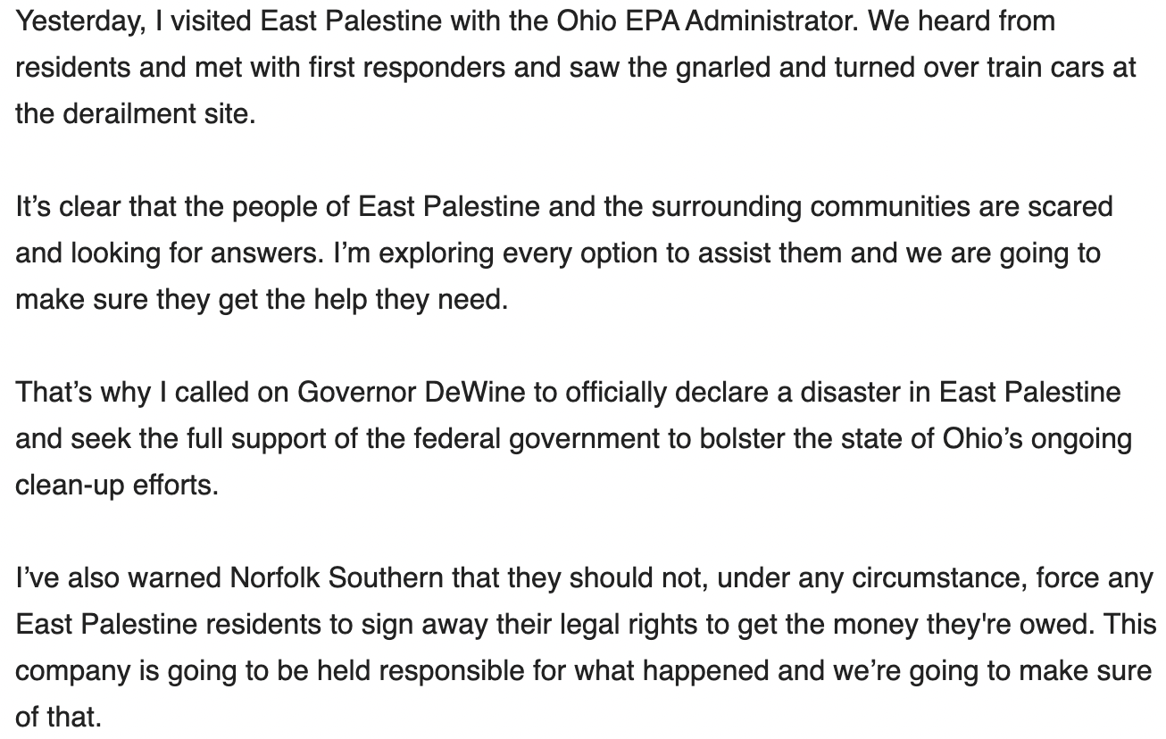 Sherrod Brown on East Palestine