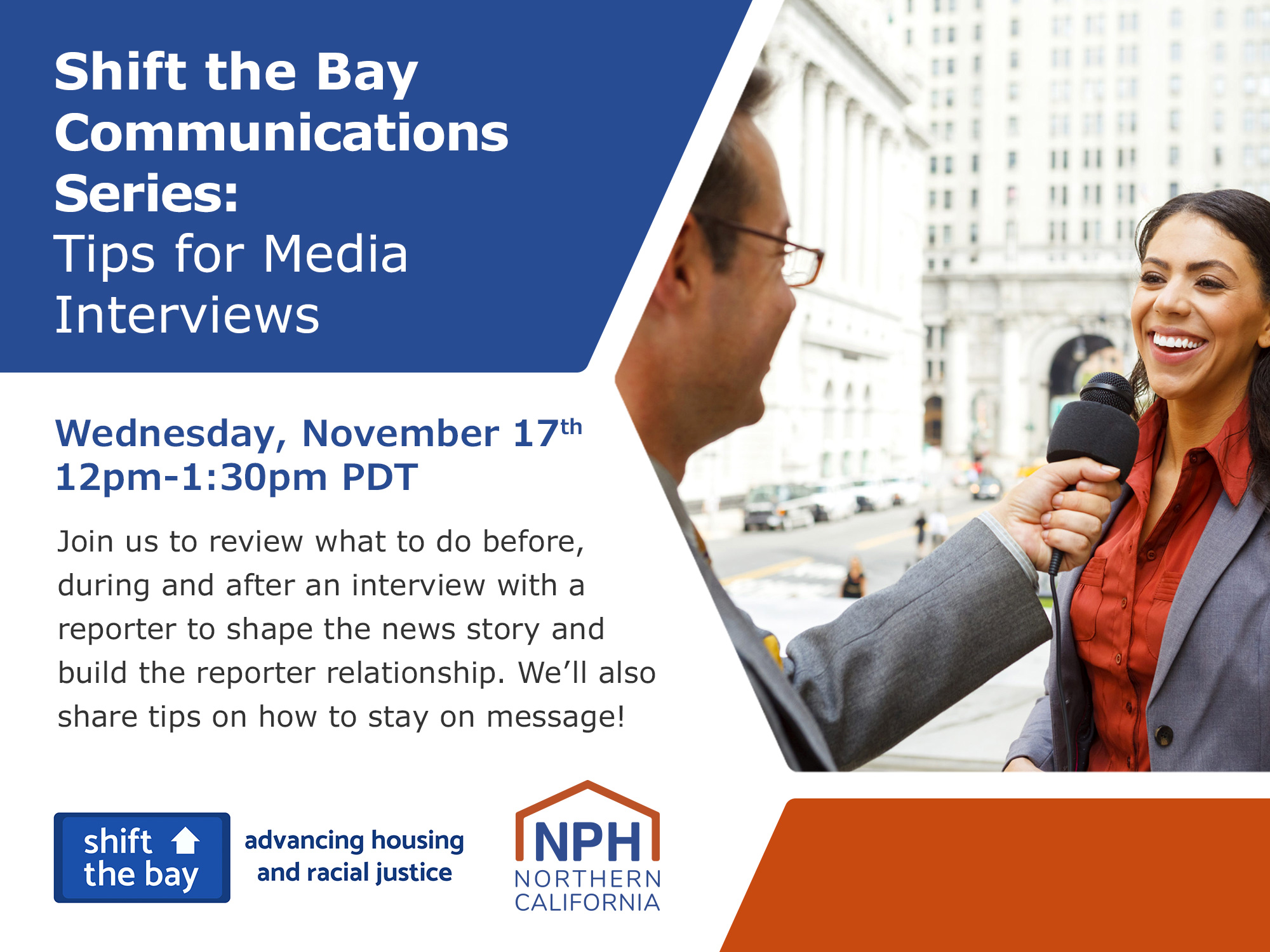 Image of event flyer featuring event information and photo of person being interviewed