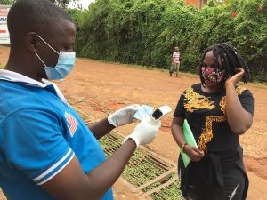A refugee receives emergency assistance in Uganda.